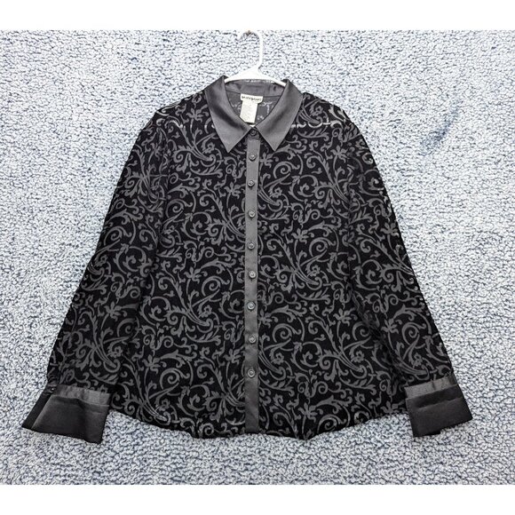 Vintage Perceptions Burnout Velvet Top Womens 18 Button Up Sheer Gothic Floral - Picture 1 of 10